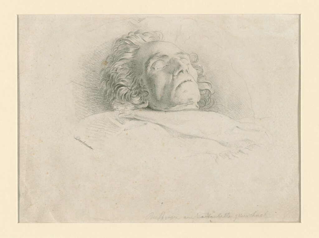 Lithograph after a drawing by Joseph Danhauser of Beethoven on his deathbed (with the permission of the Beethoven-Haus, Bonn)